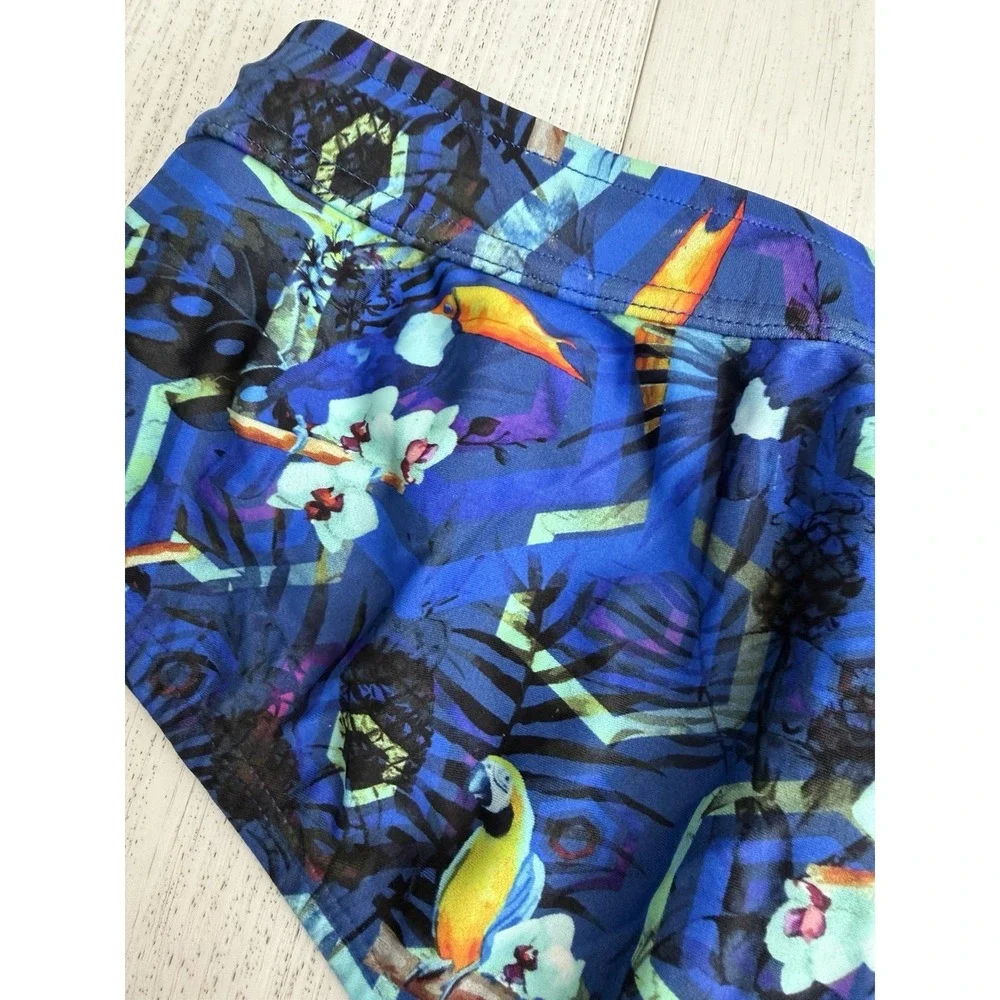 Mundo Unico Men's Brief Swimsuit Sz XL Blue Colorful Floral Toucan